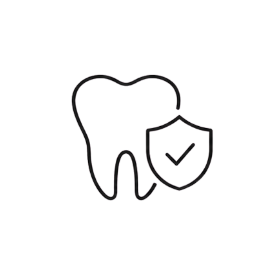 Icono de diente con símbolo de seguridad que representa un tratamiento de blanqueamiento dental seguro