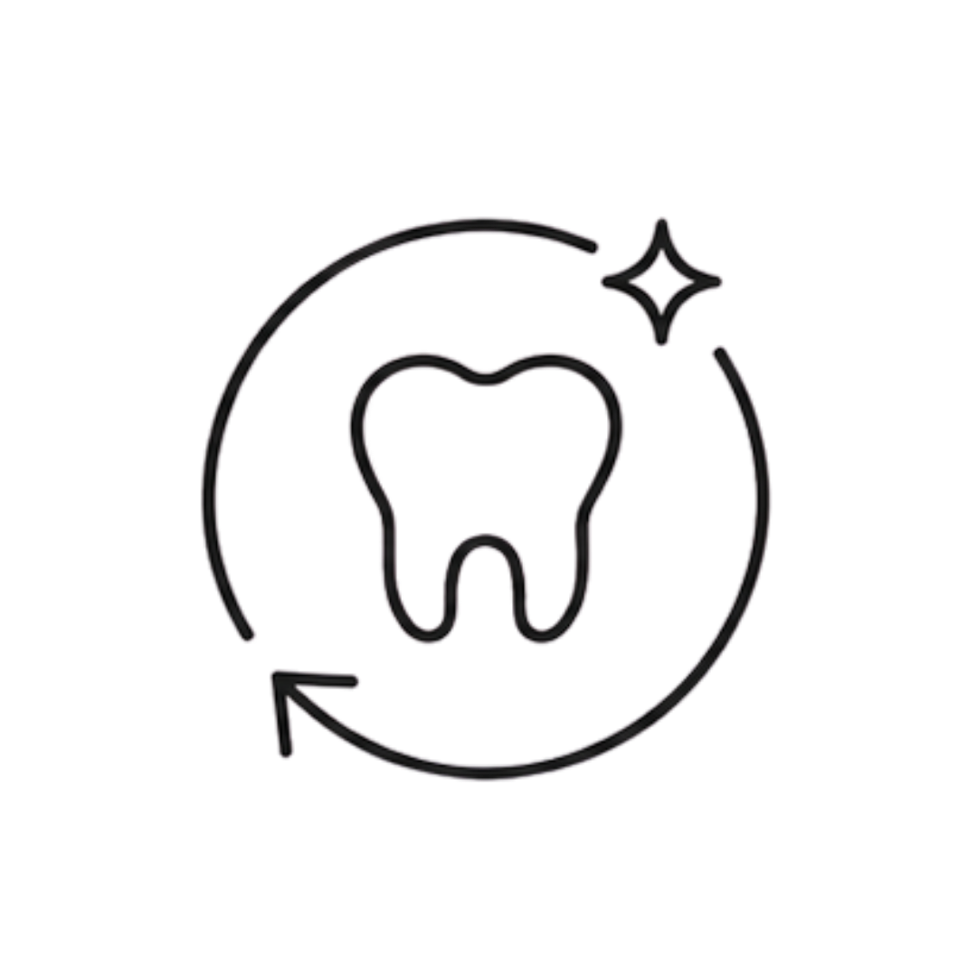 Icono de diente con flecha circular que representa resultados duraderos del blanqueamiento dental