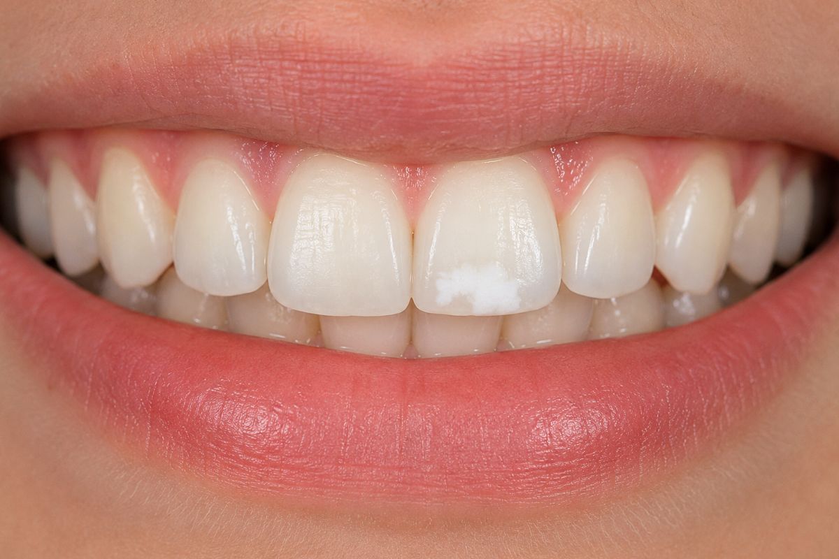 Mancha blanca en el esmalte dental en incisivo valorada en Clínica Ciro La Moraleja